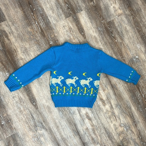 Vintage Kids Crewneck Sweater Counting Sheep Easter Teal Blue Size 24 Months - Picture 5 of 10